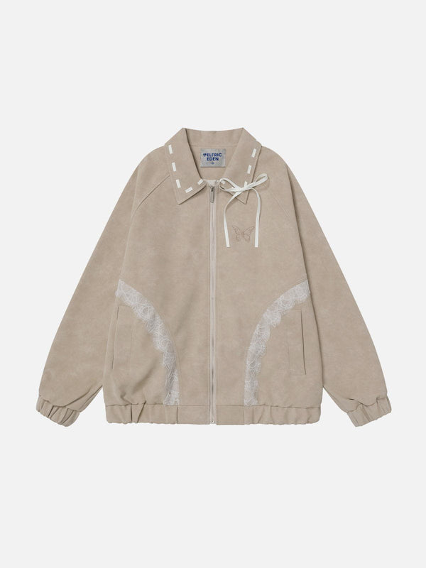 Fvshya Lace Patchwork Faux Leather Jacket