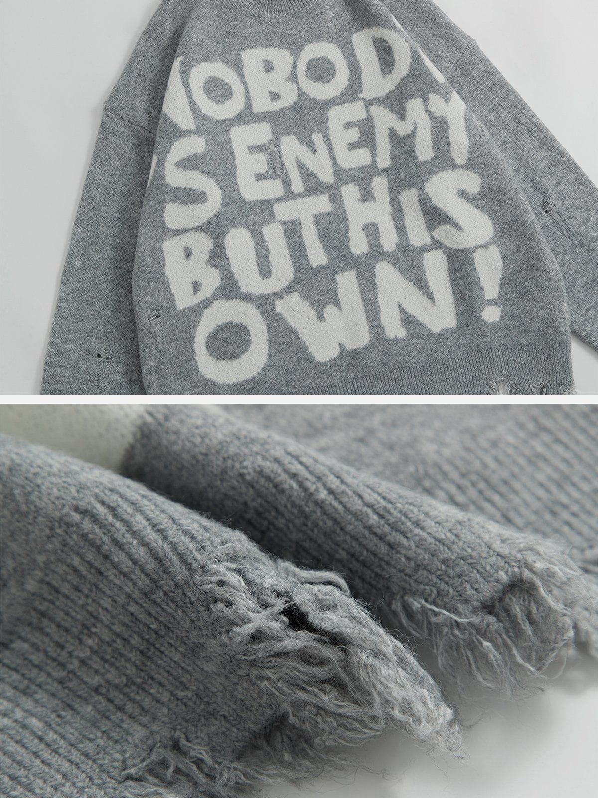 Fvshya Letters Ripped Hole Sweater