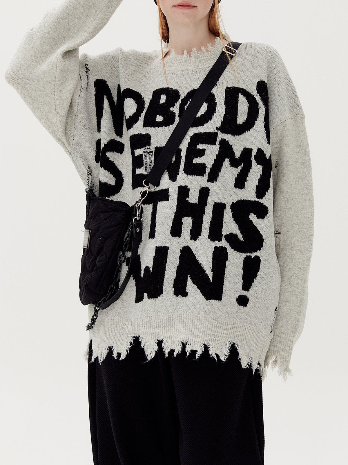 Fvshya Letters Ripped Hole Sweater