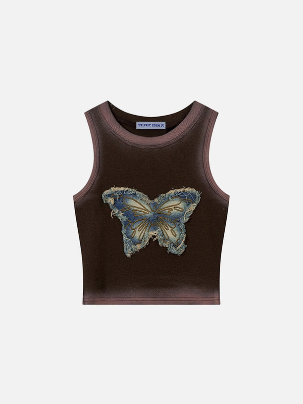 Fvshya Fringe Denim Butterfly Tank Top