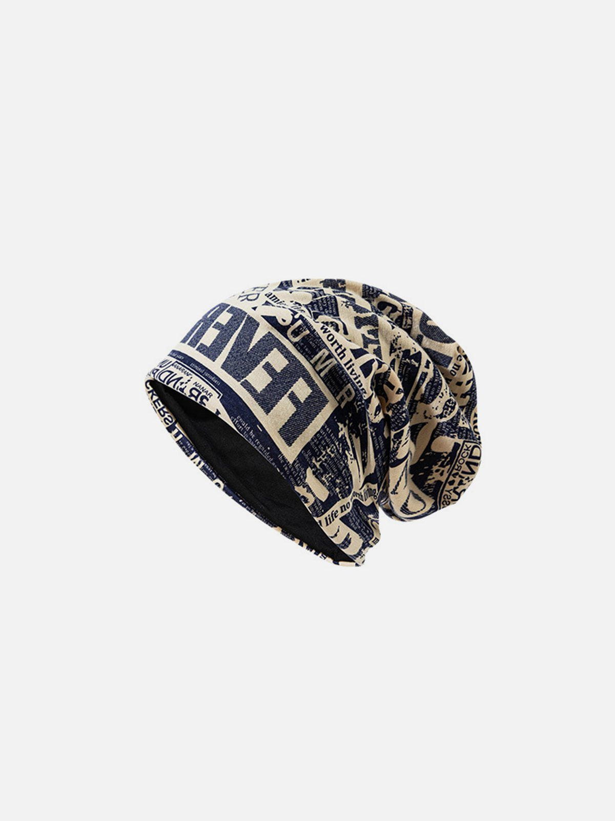 Fvshya English Newspaper Print Heap Cap
