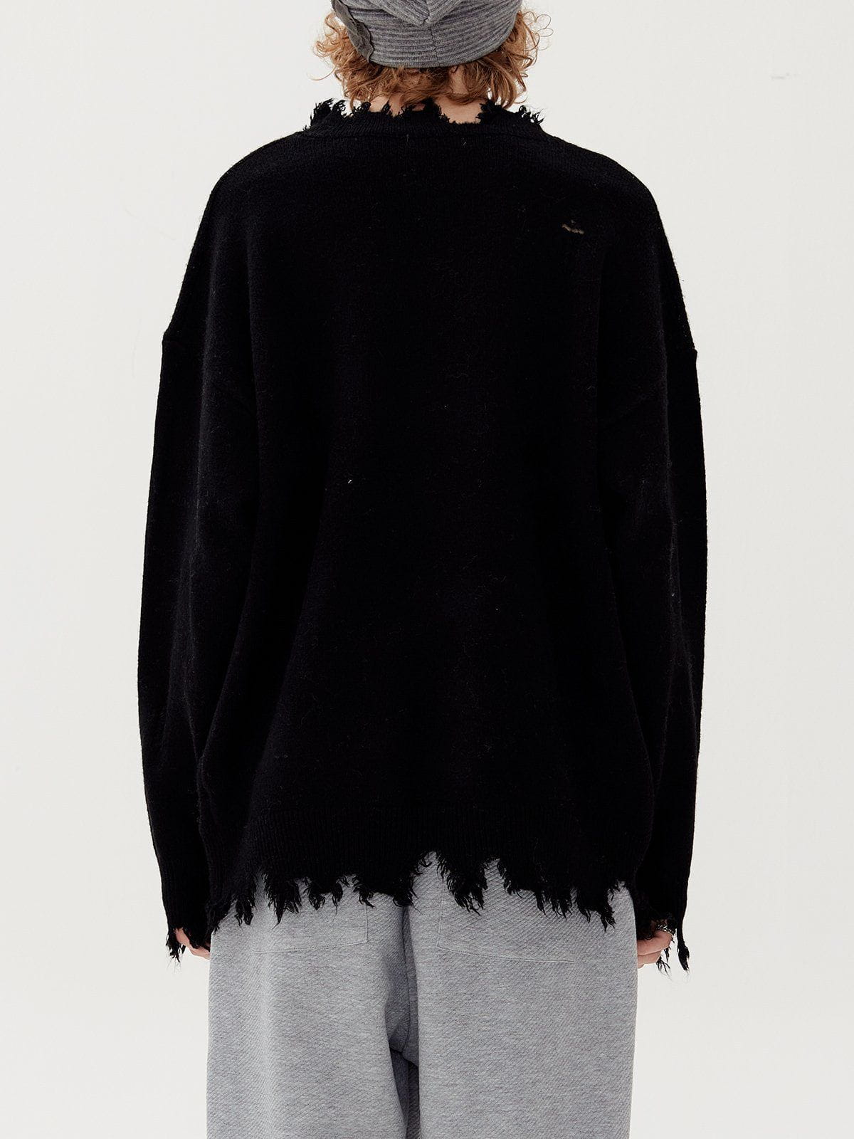 Fvshya Letters Ripped Hole Sweater