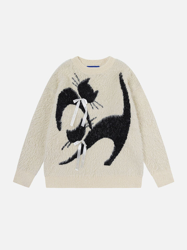 Fvshya Bow Cat Graphic Sweater