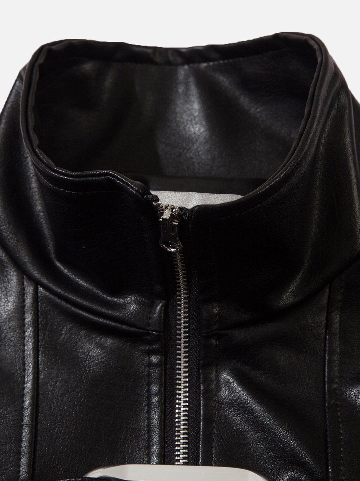 Fvshya Metal Buckle Faux Leather Jacket
