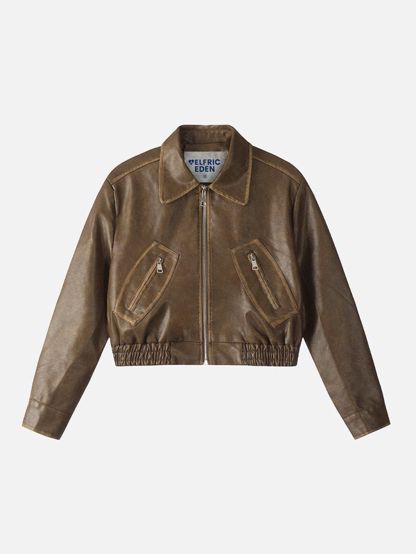 Fvshya Fold-Over Cropped Faux Leather Jacket