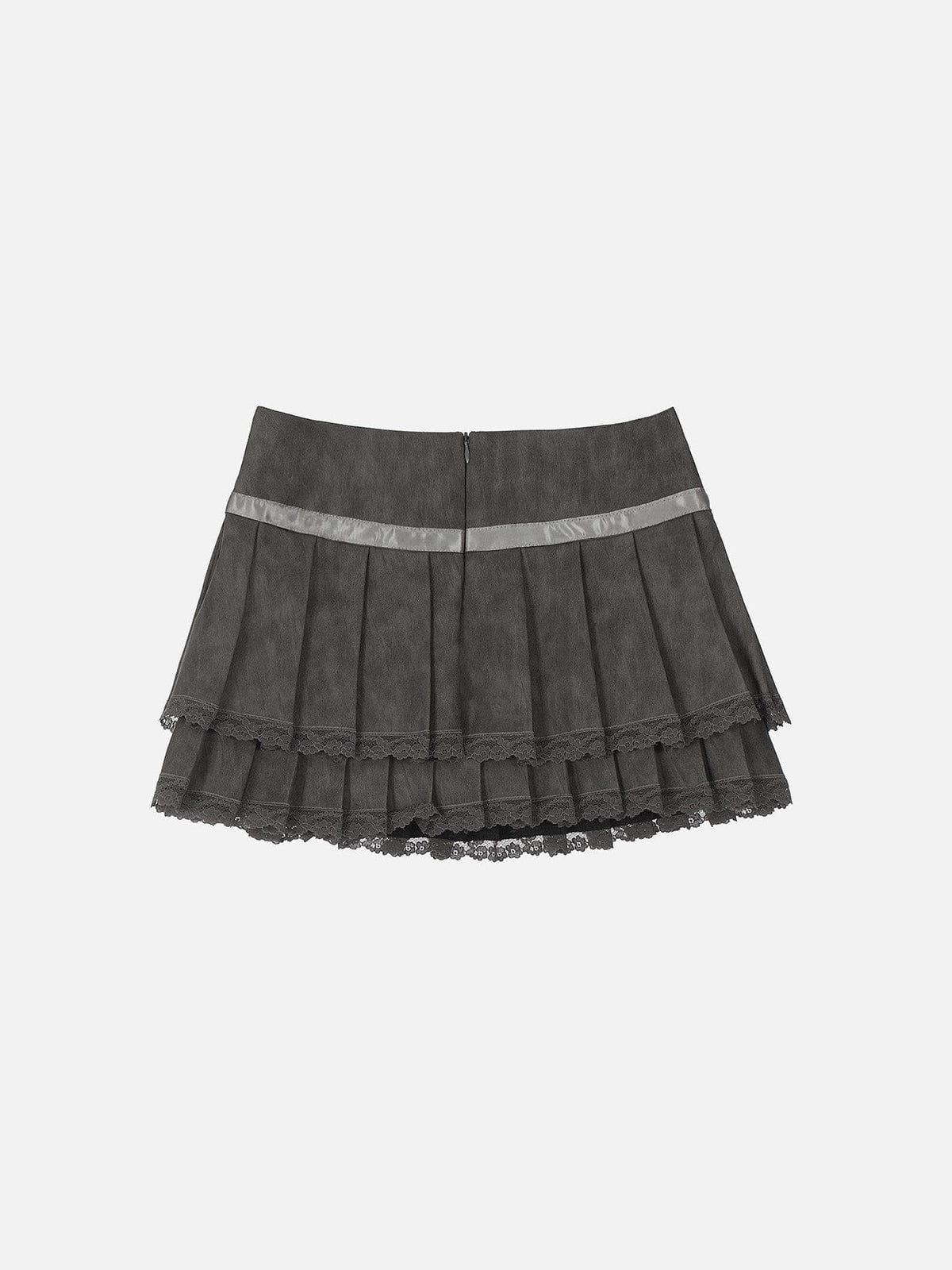 Fvshya Lace Wrinkle Faux Leather Skirt