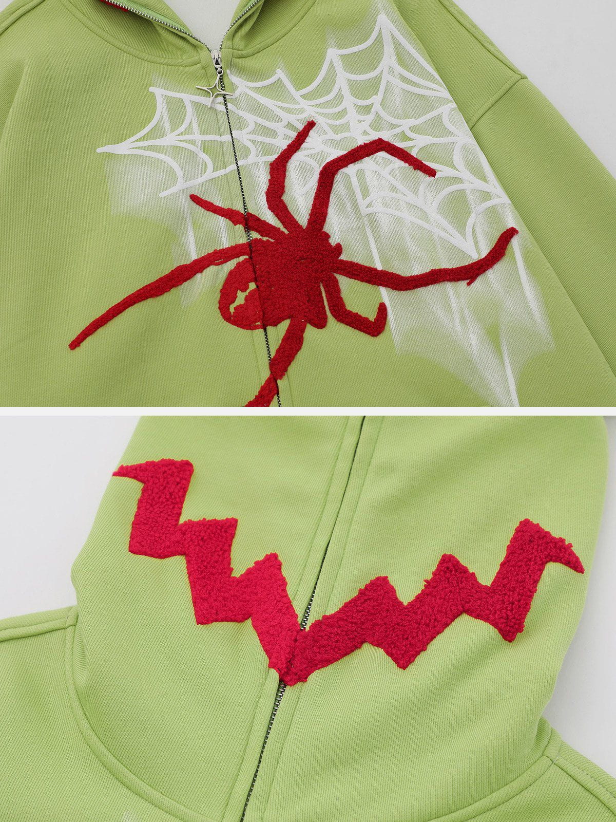 Fvshya Horn Design Flocking Spider Zip Up Hoodie