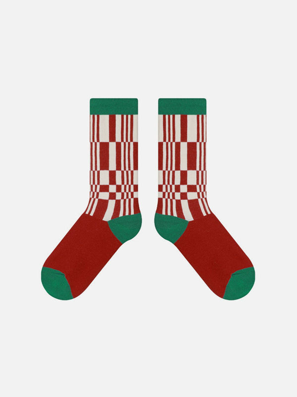 Fvshya Color Blocking Plaid Mid-Calf Socks