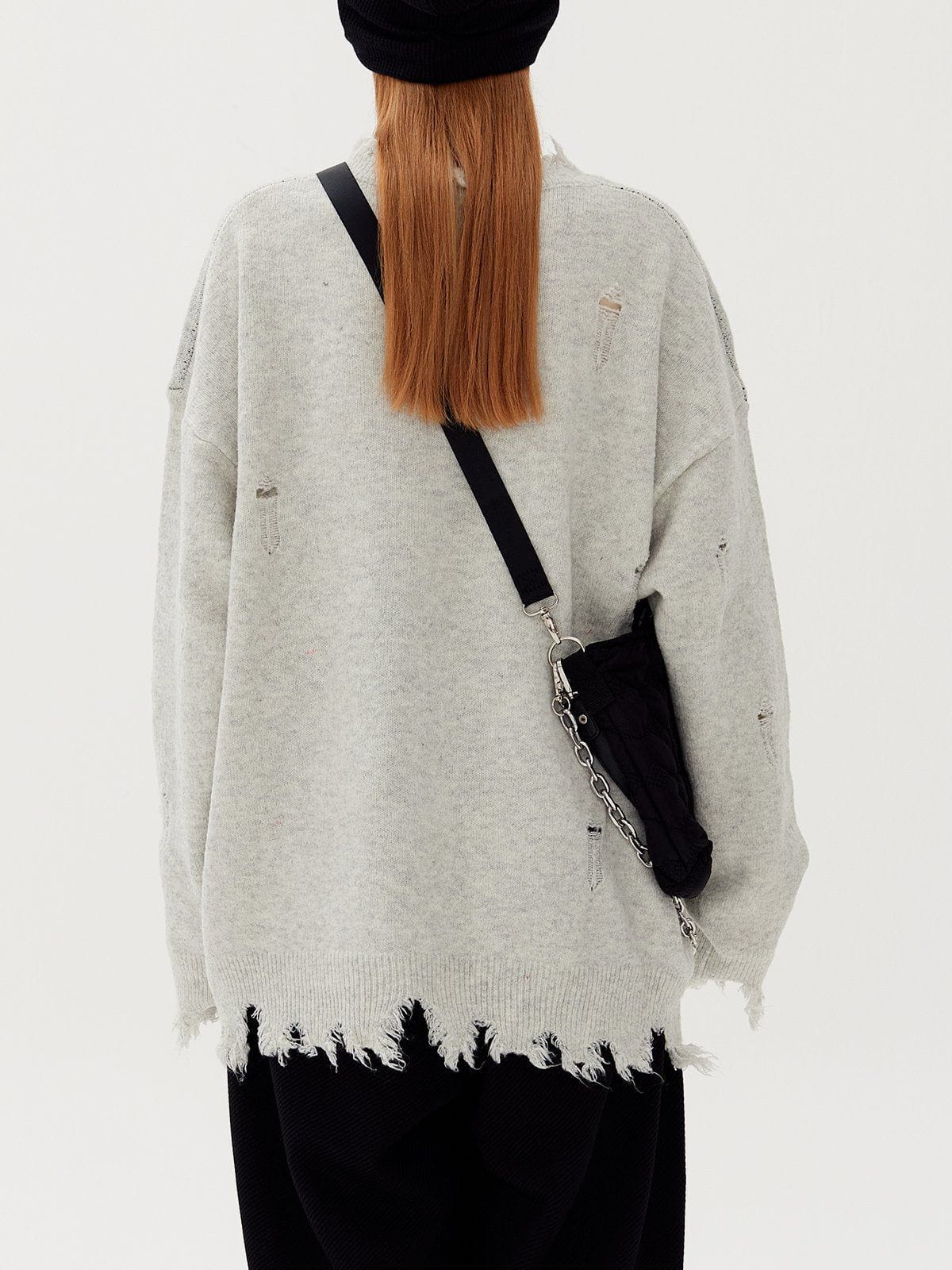 Fvshya Letters Ripped Hole Sweater