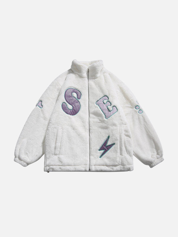 Fvshya Embroidery Patchwork Sherpa Coat