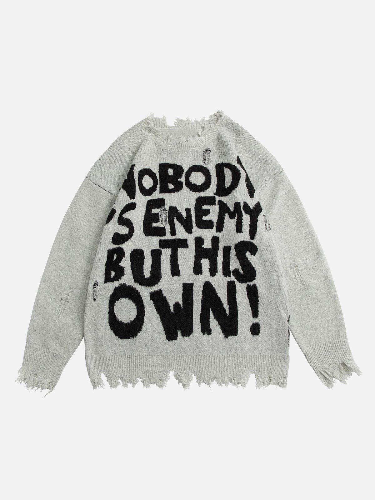 Fvshya Letters Ripped Hole Sweater