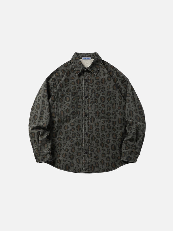 Fvshya Grey Leopard Print Long Sleeve Shirt