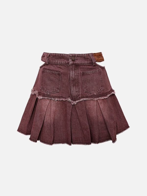 Fvshya Fringe Denim Pleated Skirt