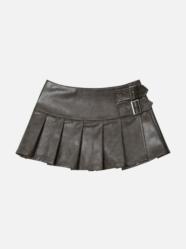 Fvshya Vintage Leather Pleated Skirt