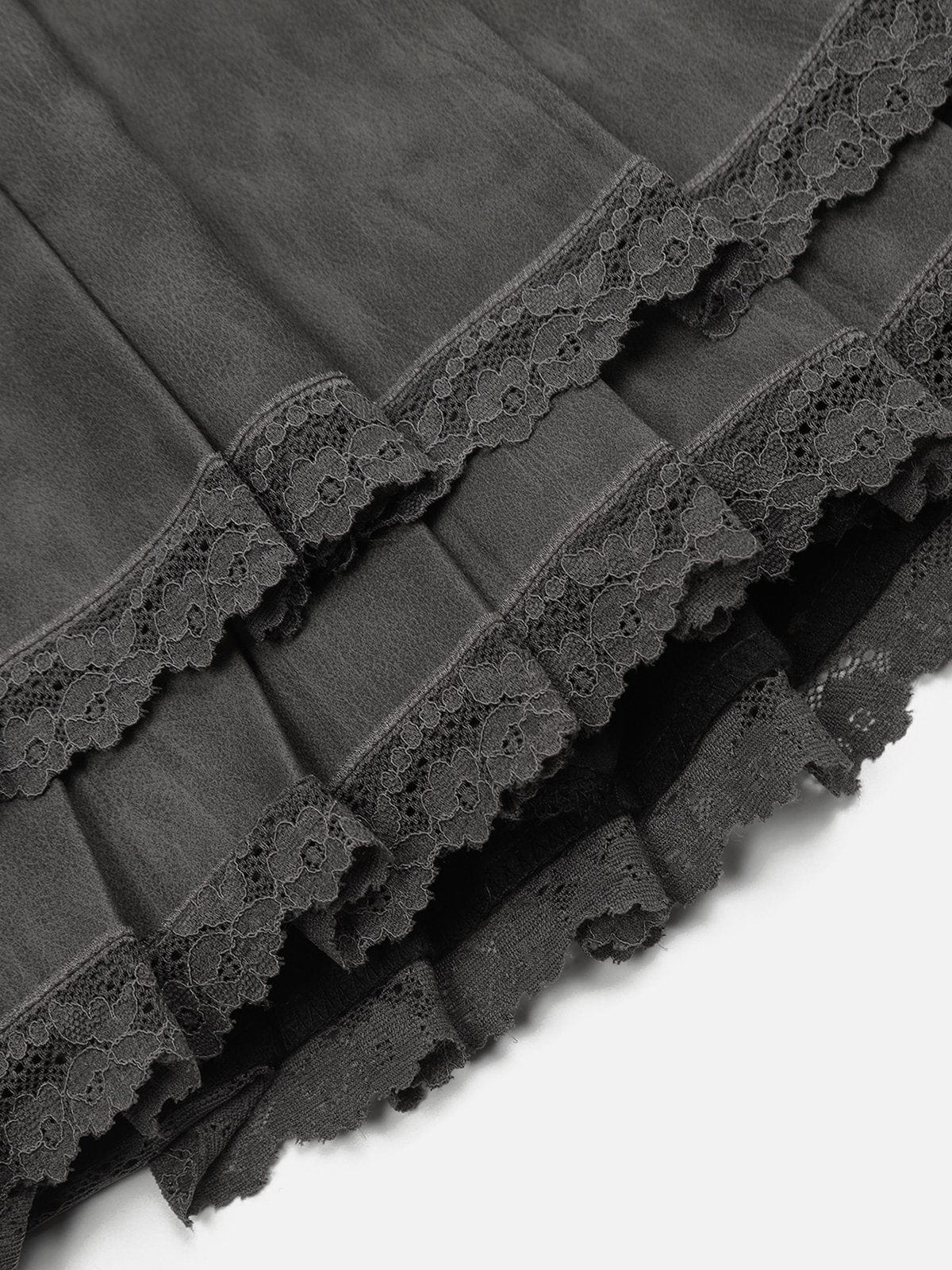 Fvshya Lace Wrinkle Faux Leather Skirt