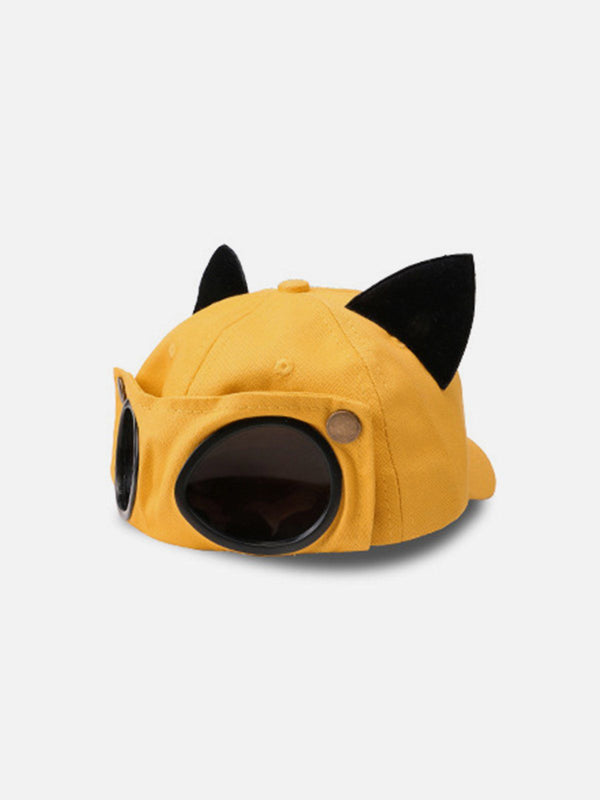 Fvshya Cat Ears Aviator Glasses Baseball Cap