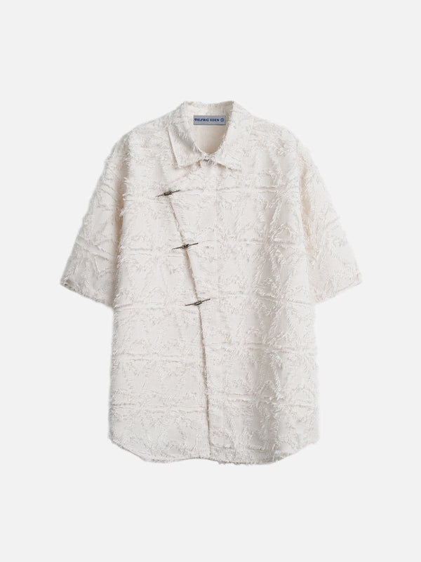 Fvshya Diagonal Placket Tassels Short Sleeve Shirt