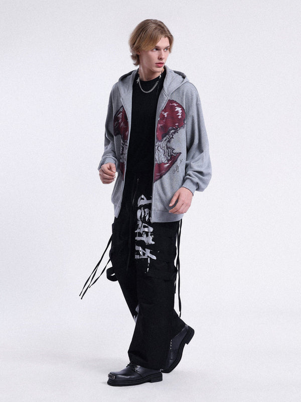 Fvshya Flame Apple Print Zip Up Hoodie