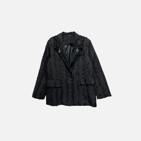 Fvshya Fringe Design Black Blazer
