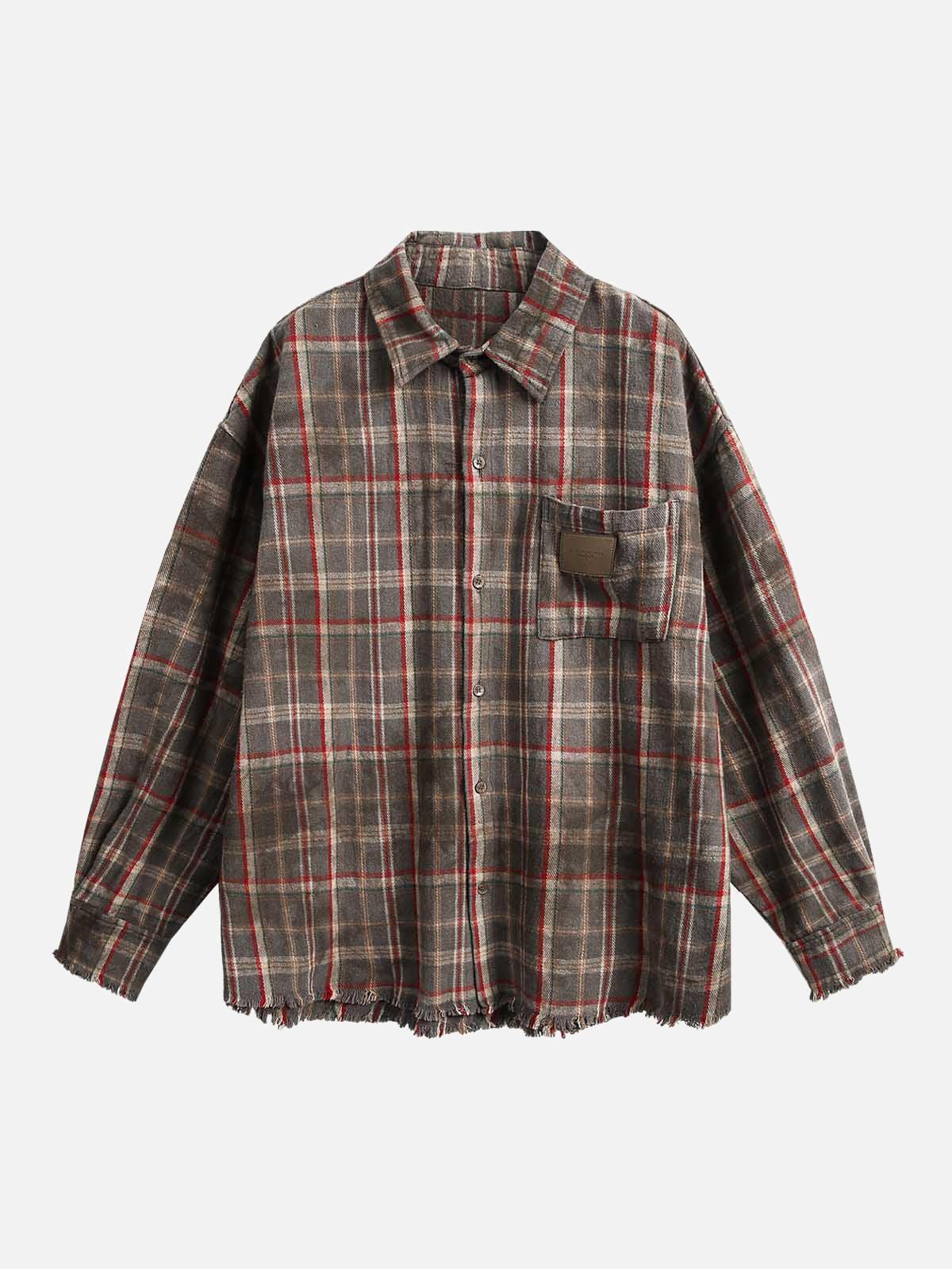 Fvshya Vintage Plaid Tie-Dye Long Sleeve Shirt