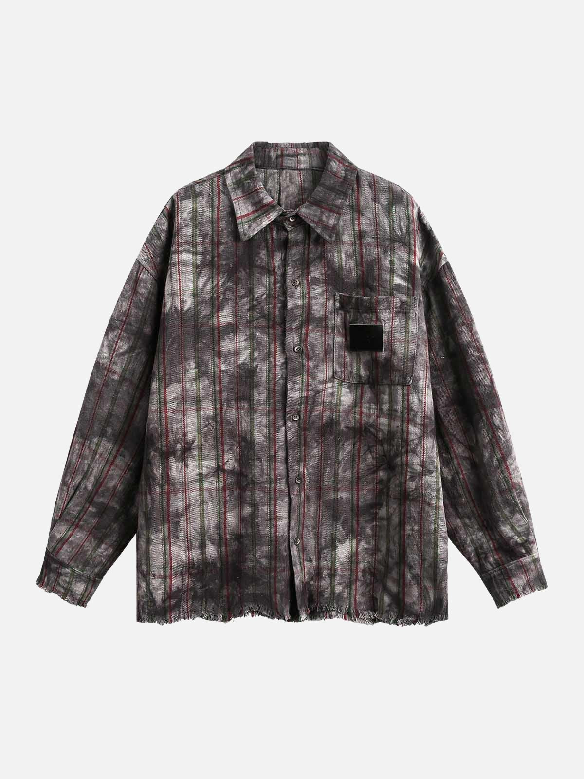 Fvshya Vintage Plaid Tie-Dye Long Sleeve Shirt