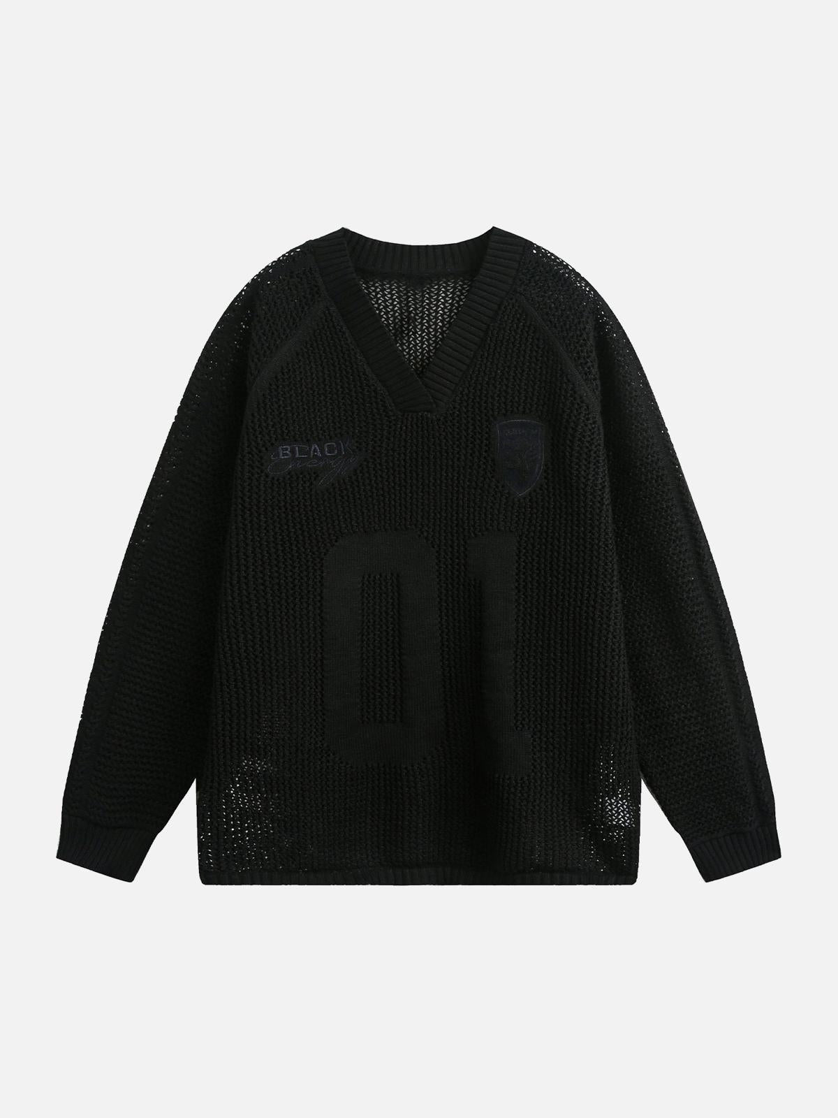 Fvshya Vintage Ripped Long Sleeve Knitted Jersey V-Neck Sweater