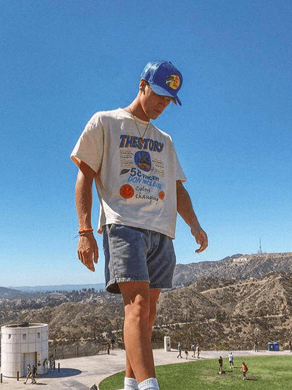 Fvshya Vintage Letter Pattern Oversized Tee