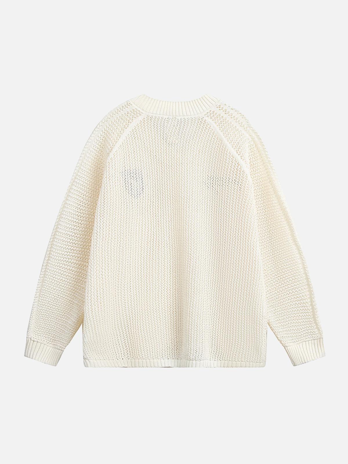 Fvshya Vintage Ripped Long Sleeve Knitted Jersey V-Neck Sweater