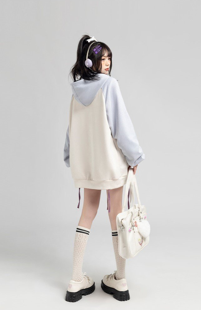 Fvshya Suede Star Patchwork Zip Up Hoodie